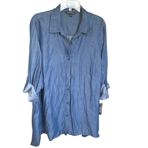 Zac & Rachel Tops - Zac & Rachel Woman 2X Dark Wash Lyocell Denim Blue Roll Tab Button Down Shirt